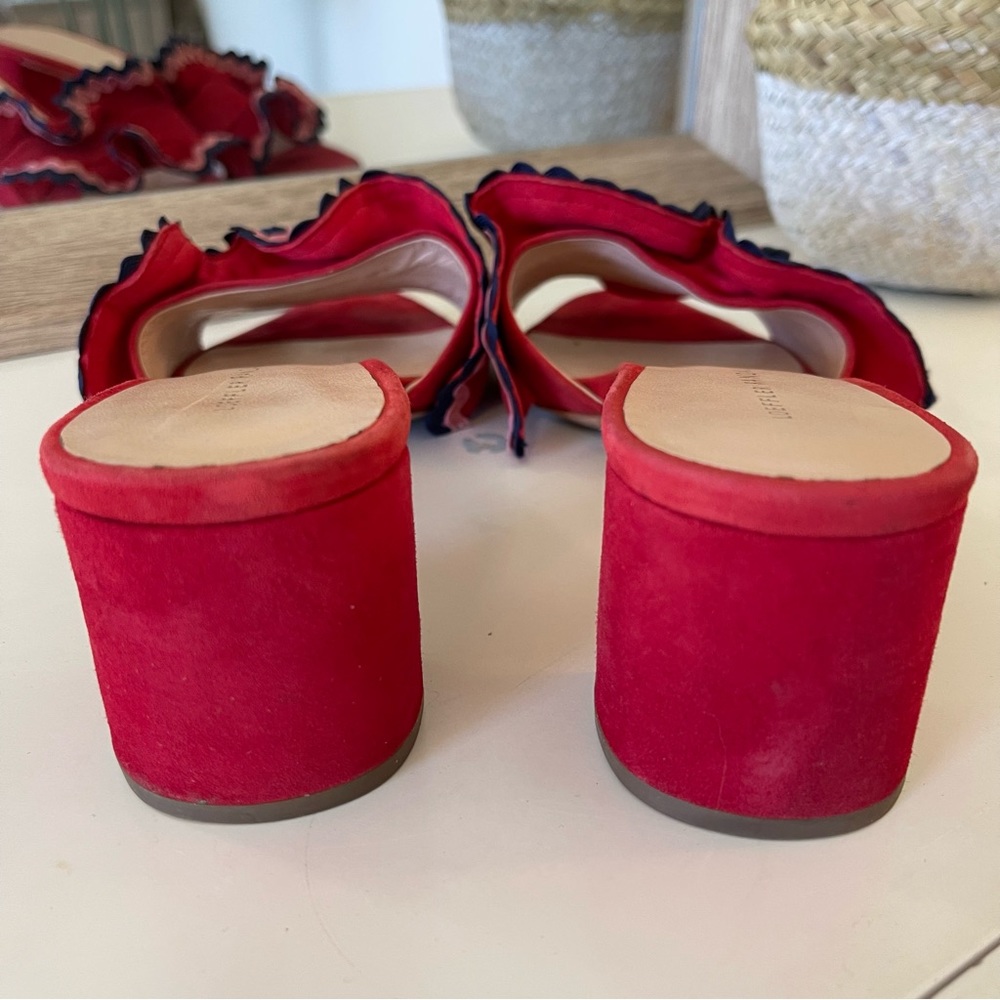 LOEFFLER RANDALL Vera City Red Suede Ruffle Slide Sandals - Picture 10 of 15